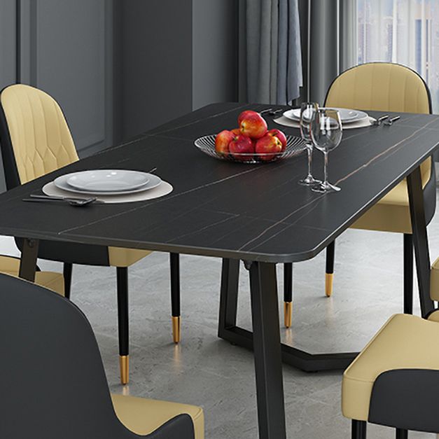 Sintered Stone Top Industrial Table for Restaurant Rectangle Dining Table Double Pedestal