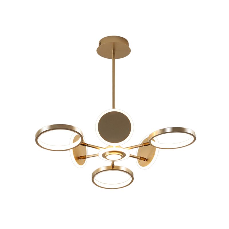 Adjustable Loop Metal Chandelier Lamp Contemporary Black/Gold 6 Bulbs LED Ceiling Pendant Light for Dining Room