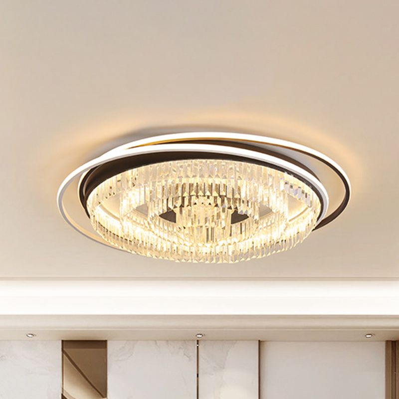 Layered Circle Crystal Ceiling Lamp Modernism Living Room LED Flush Mount Fixture in Black and White