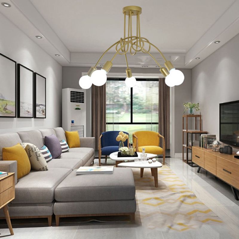 Black Winding Bend Tube Ceiling Lighting Fixture Retro Industrial Style Open Bulb Metal Flush-mount Light