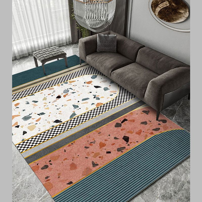 Grey Living Room Area Rug Modern Geometric Pattern Area Carpet Polyester Non-Slip Backing Rug