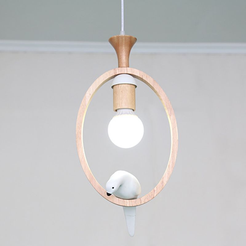 Dadelloze houten suspensielamp Noordse 1-licht hangerverlichting met harsvogel decor