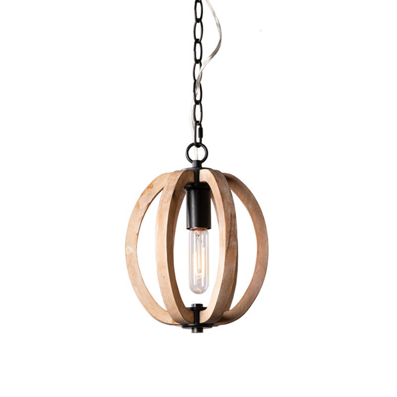 Style country orb drop bois bois un pendentif de plafond léger en noir pour le foyer