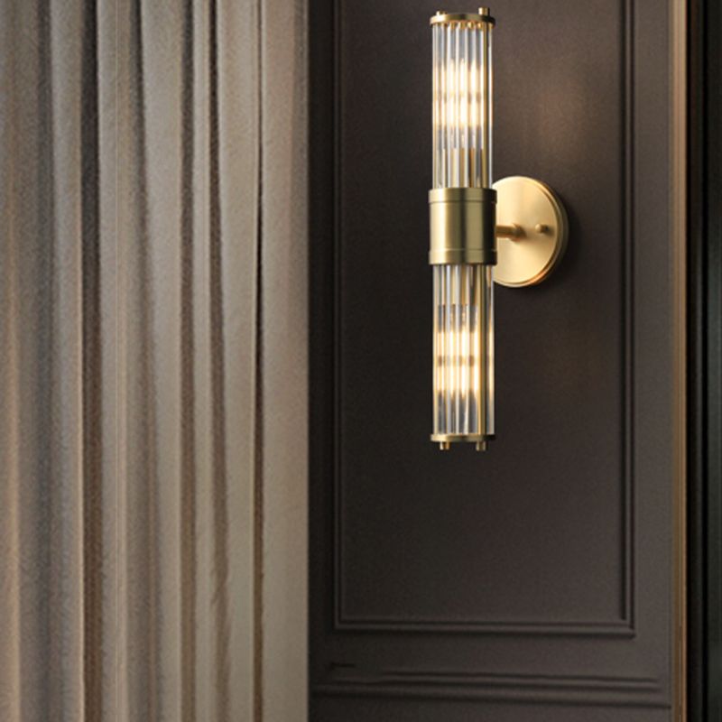 Cylinder Shape Metal Vanity Lamp Modern Style 2 Lights Vanity Light Fixture in Gold