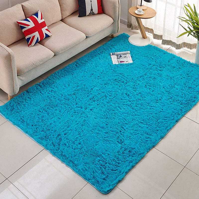 Sapphire Blue Pure Color Rug Polyester Casual Rug Washable Rug for Drawing Room