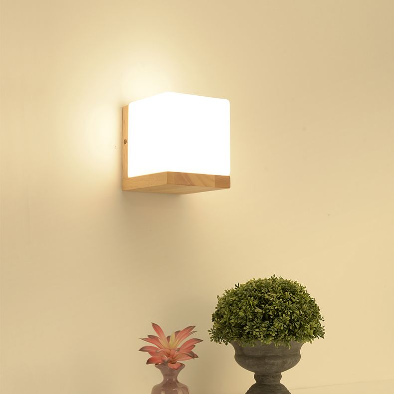 Geometric Shade Wall Lighting Modern Simple Wood Style Wall Light in Brown