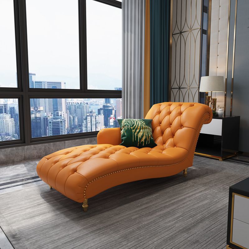 Glam Genuine Leather Chaise Lounge Living Room Chaise with One Armed