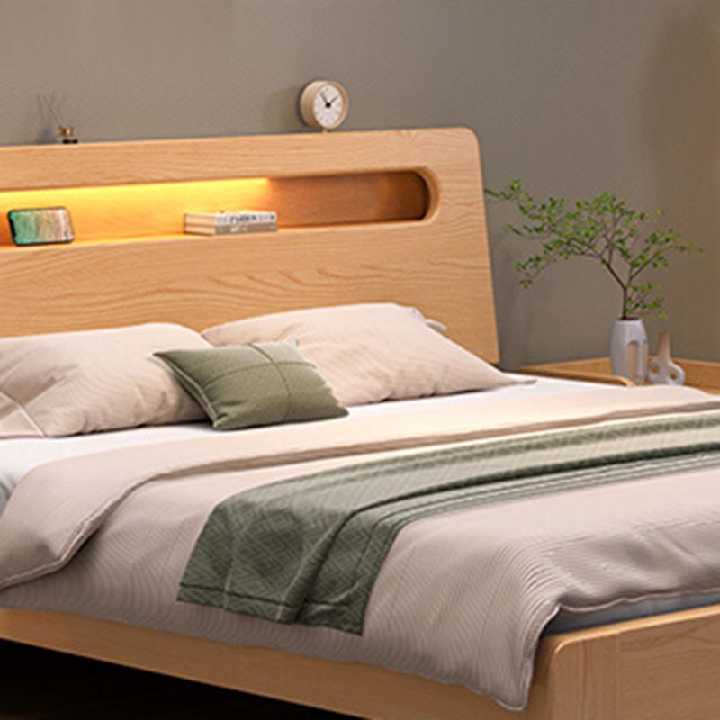 Contemporary Standard Bed Solid Wood Storage Panel Bed with Headboard