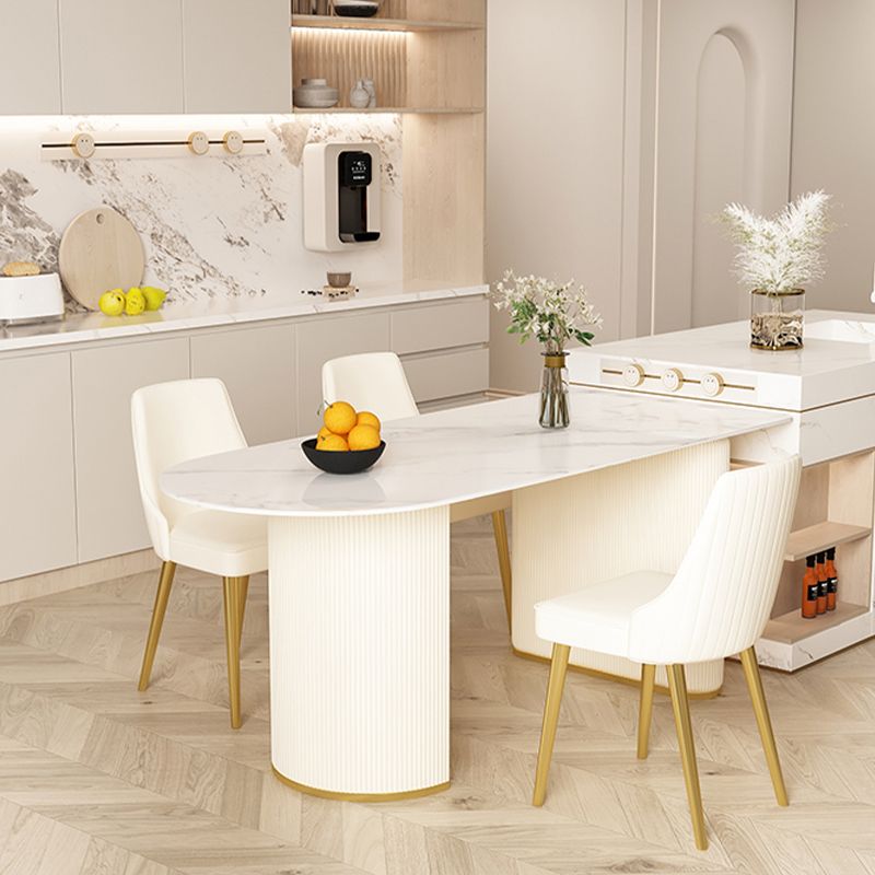 Modern Stone Dining Table Oval Iron Table with Double Pedestal Table