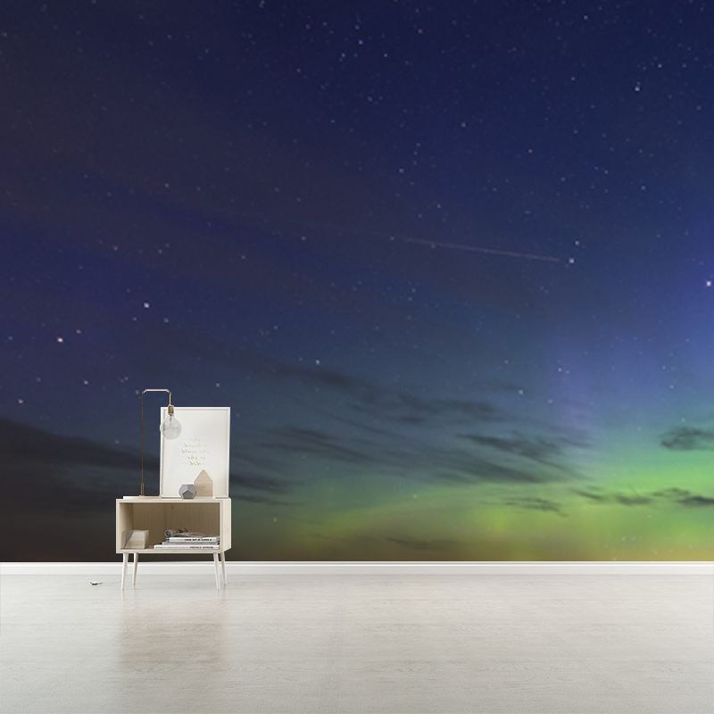 Contemporary Aurora Wallpaper Mural in Aqua Living Room Wall Art, Personalized Size