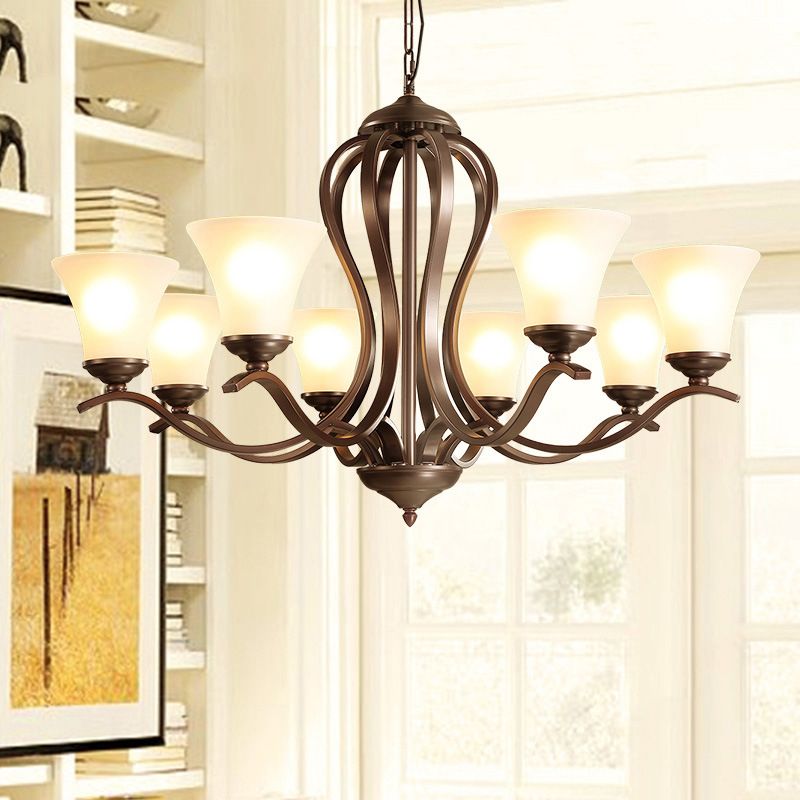 Black Flared Chandelier Pendant Lighting Vintage Opal Glass 3/6/8 Lights Bedroom Hanging Ceiling Lamp