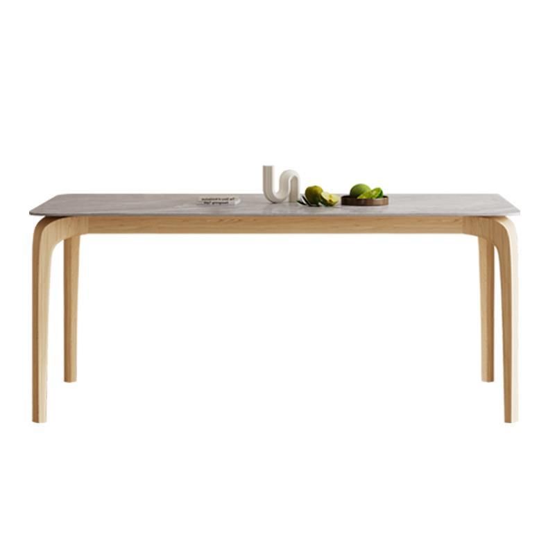 Mid-Century Dining Table with Ash Wood Frame White Stone Top Table for Home