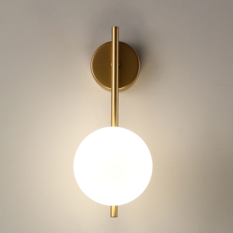 Modern Metal Wall Sconce Ball Shape Wall Light with Glass Shade for Bedroom in White