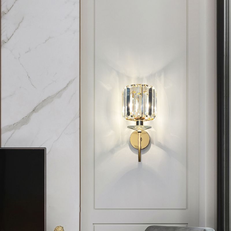Modern Style Crystal Wall Light Geometric Wall Sconce in Gold for Living Room