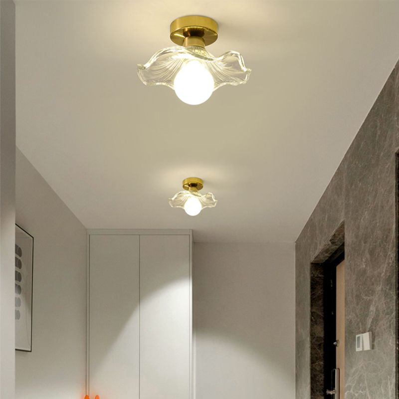 Wavy Shape Flush Mount Modern Style Glass 1 Light Flush Light in Clear /Green