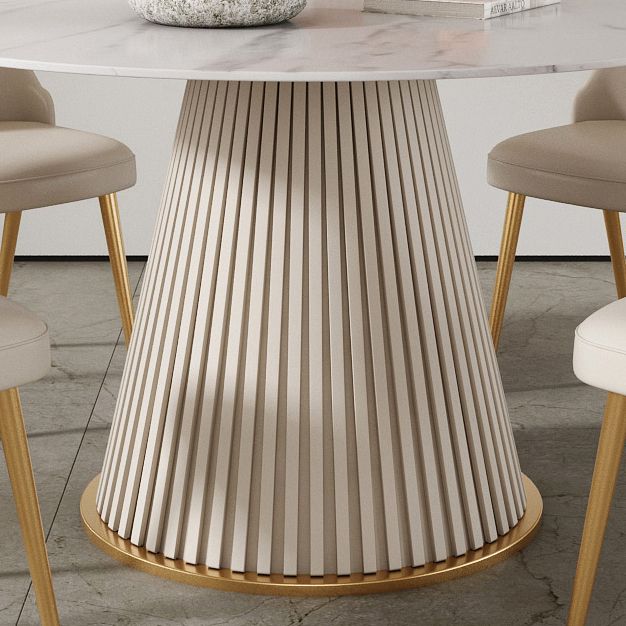 Round Sintered Stone White Dining Table   Simplicity Pedestal Table for Dining Room