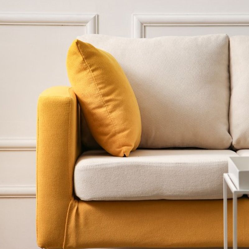Contemporary Sofa with 2 Pillows Square Arm Living Room Fabric Seating