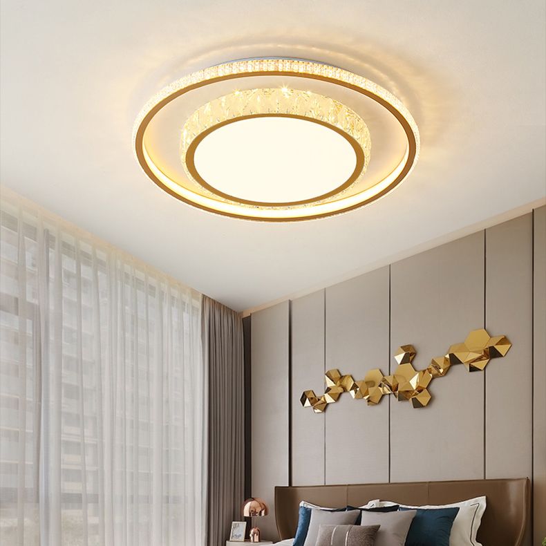 Geometric Flush Mount Contemporary Crystal Ceiling Light for Living Room