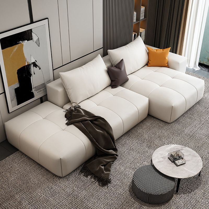 26"H Scandinavian Sectional Sofa Cream Leather Stain-Resistant Sectional