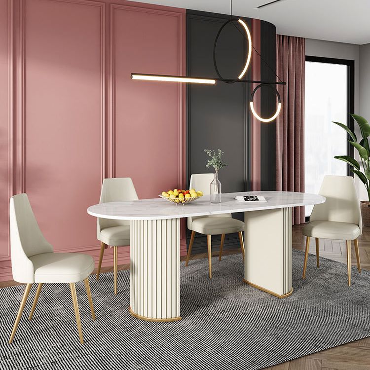 Glam Style Oval Table Sintered Stone Table with Metal Legs for Home