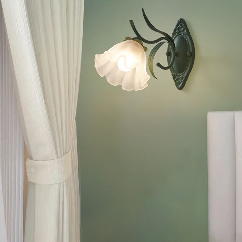 Iron and Glass 1 / 2 - Light Bath Sconce in Green & White Bathroom Vanity Lighting