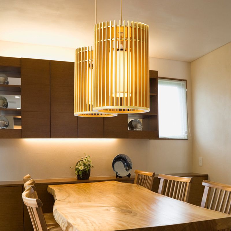 Modern Creative Creative Creative Light Legno Cilindrico lampada sospesa per gli spazi interni