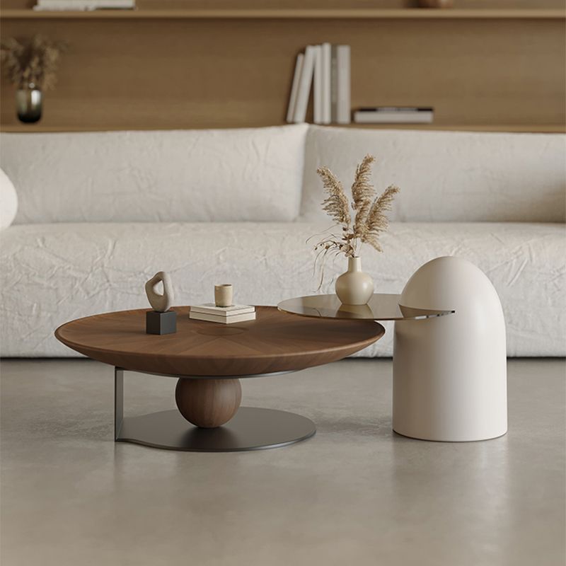 Modern Round Coffee Table Wooden Bunching Coffee Table Set for Living Room