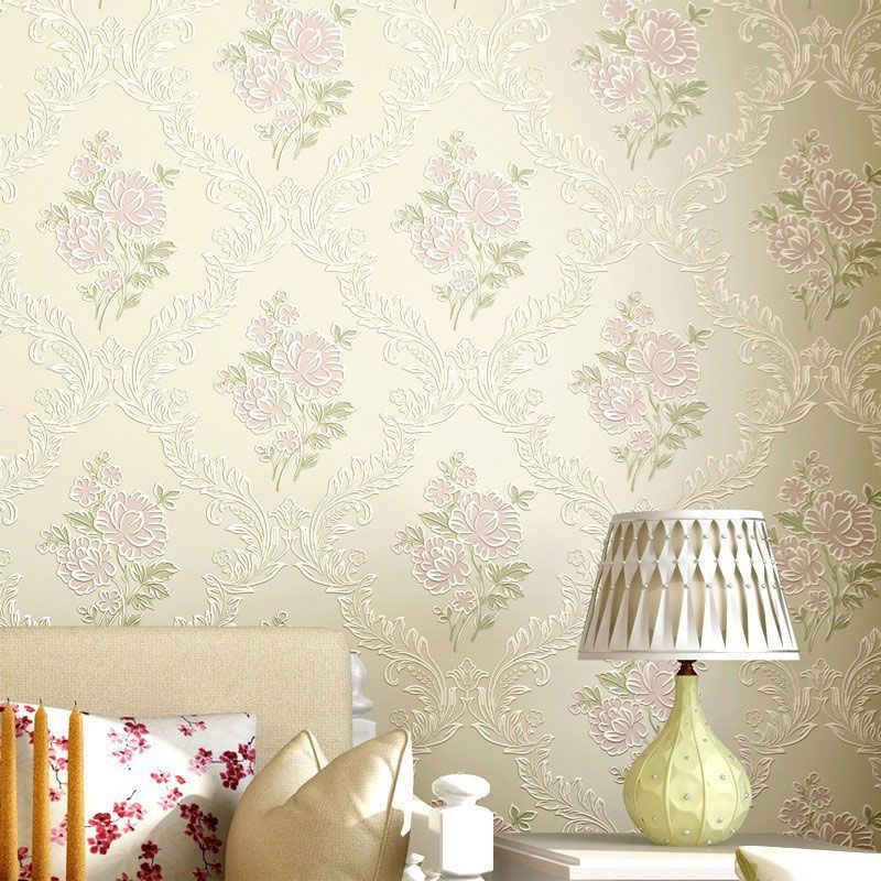 Non-Pasted Wallpaper Roll Fresh Blossoming Flower Wall Covering for Girl's Bedroom