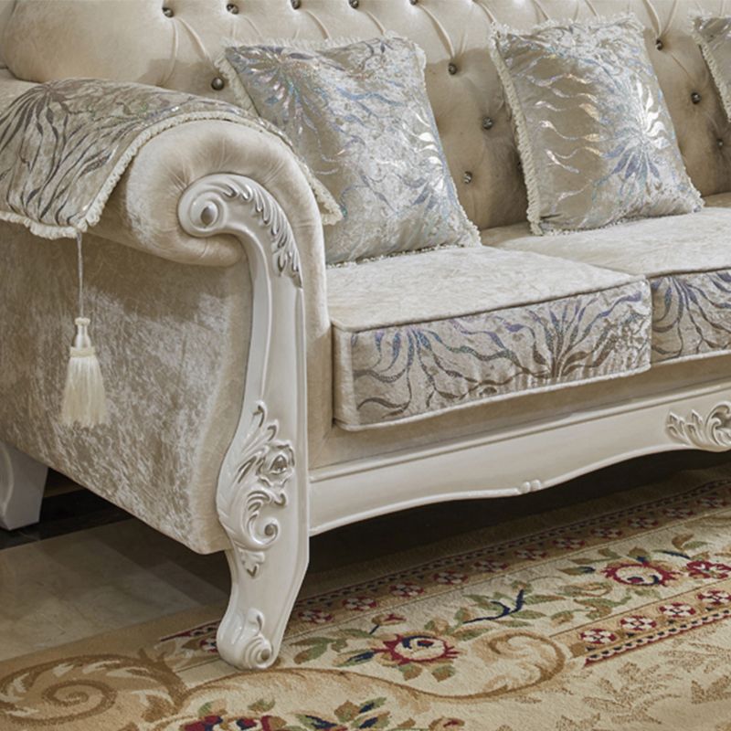 Traditional Rolled Arm Sofa Tufted Back Couch with Removable Cushions for Three People