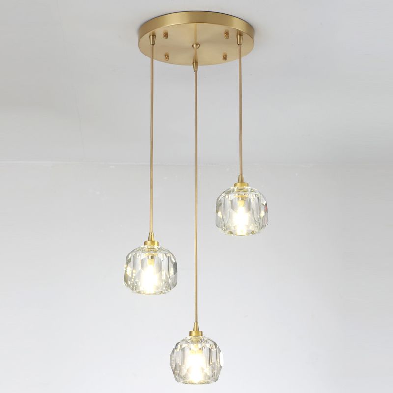 Round Down Lighting Pendant Modern Style Crystal Coppery Suspension Pendant Light