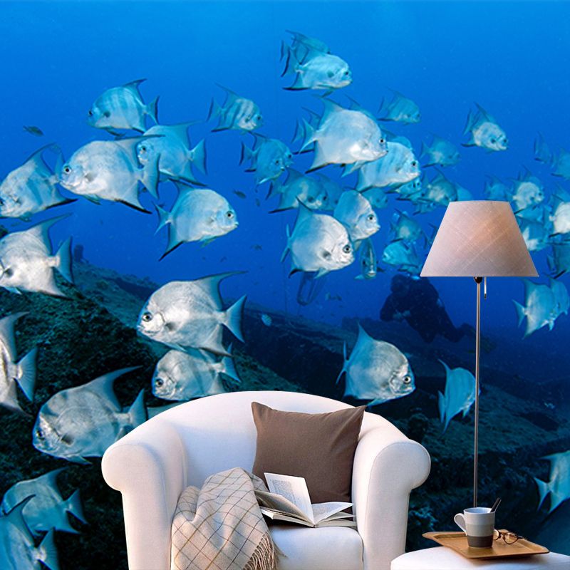 Tropical Marine Life Moisture-Resistant Mural Wallpaper, Personalized Size Available