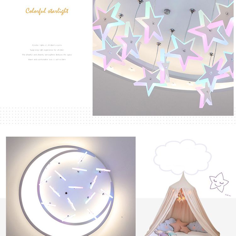 Moon And Star Flush Light 1 Light Acrylic Modern Flush Mount Ceiling Light Fixtures for Girls Bedroom