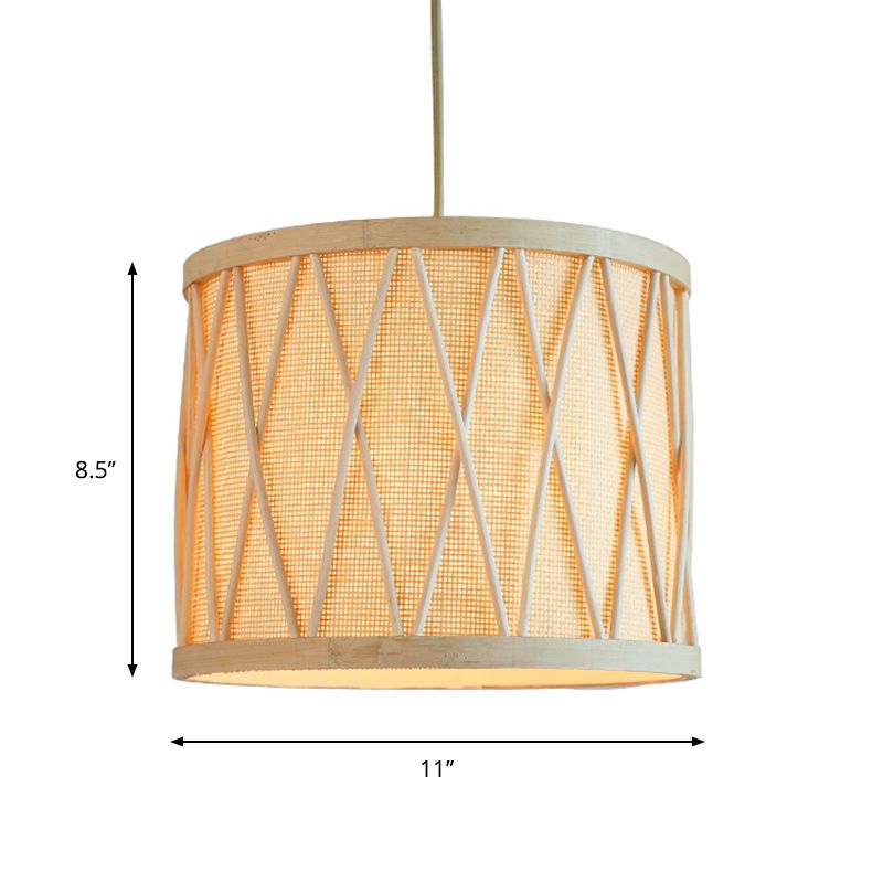 Lampada a soffitto di batteria di bambù moderna 1 lampadina a sospensione Light in beige per soggiorno