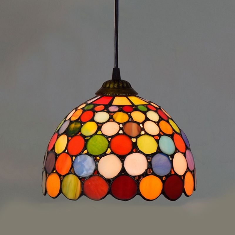 Shaded Hanging Pendant Light Stained Art Glass Tiffany-Style Suspension Pendant Light