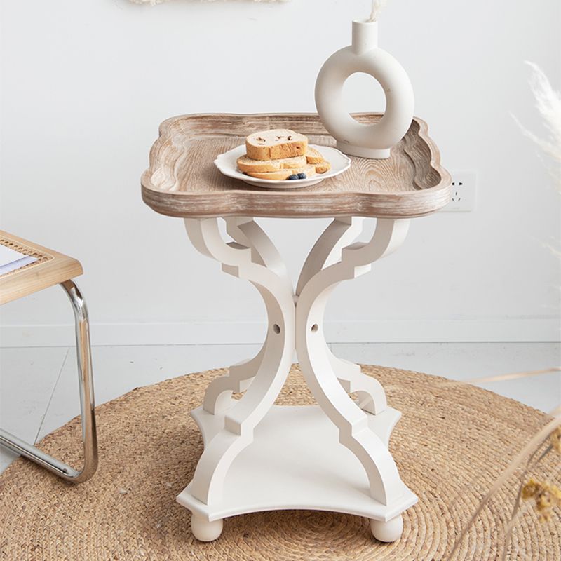 Contemporary Solid Wood Round Metal Pedestal Single Coffee Table