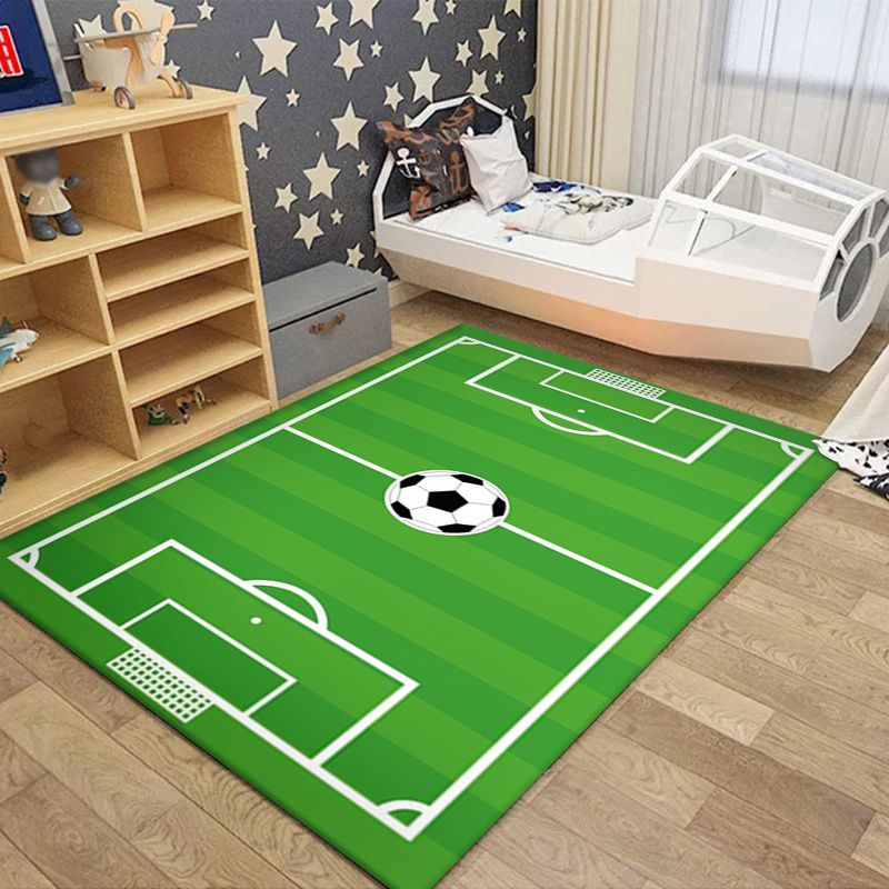 Rapis moderne vert Polyester Football Field Tapis lavable pour le salon