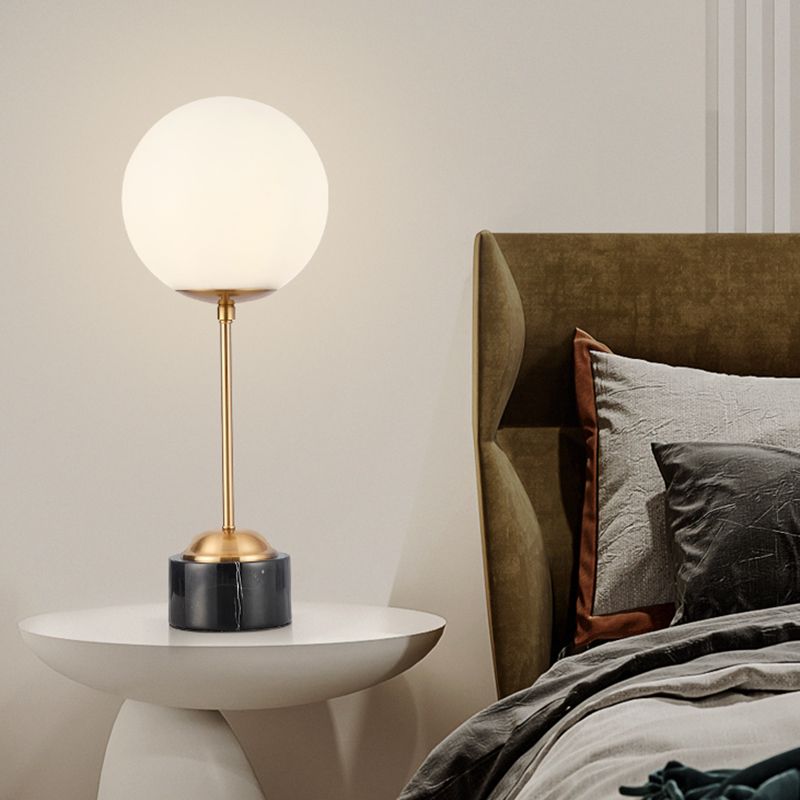 Milky Glass Globe Table Lamp Modernist 1-Head Black and Gold Nightstand Light for Bedside
