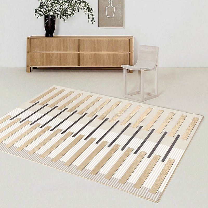 Beige Modern Rug Polyester Geometric Print Area Carpet Non-Slip Backing Rug for Home Decor