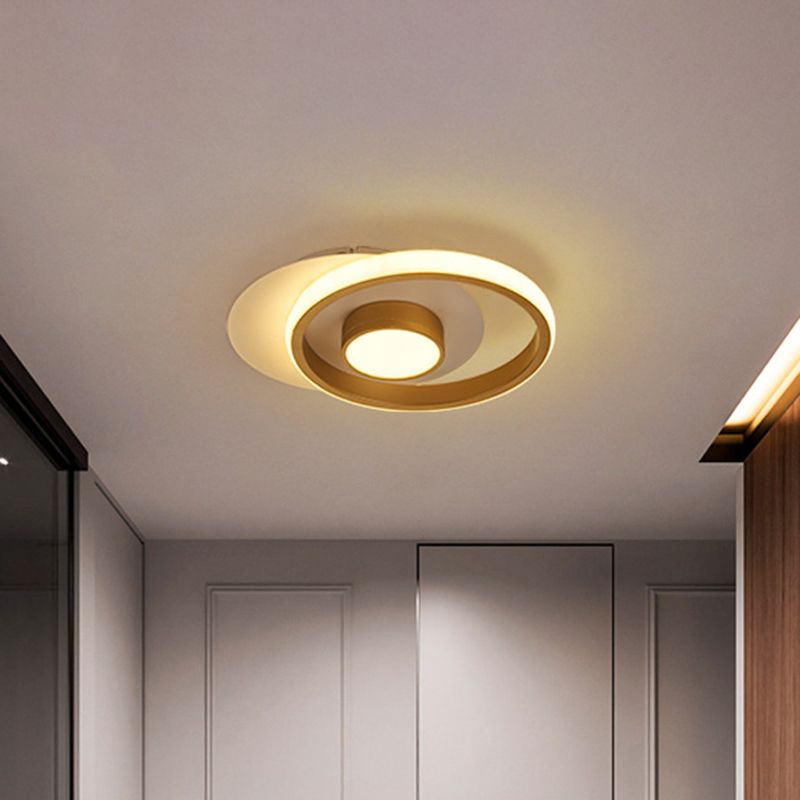 Ring Flush Mount Lamp Modernist Metallic Gold/Black-White LED Flushmount Light for Corridor, Warm/White Light