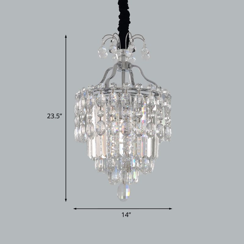 Faceted Cut Crystal Chrome Hanging Lamp Layered 3 Bulbs Modern Chandelier Pendant Light