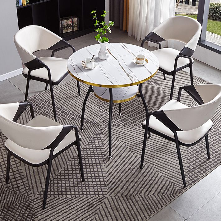 Tavolo da pranzo rotondo contemporaneo in metallo da 31,5 pollici tavolo in legno con gambe nere