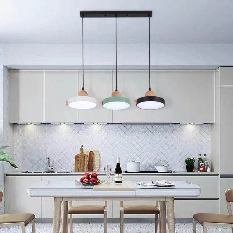 Modern Style Round Down Lighting Wood Multi Lights Hanging Ceiling Lights