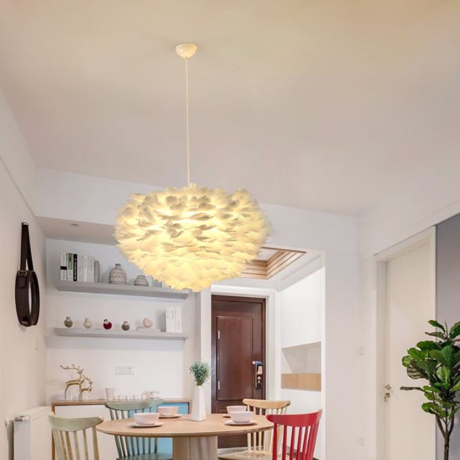 Shaded Bedroom Chandelier Light Fixture Feather Simplistic Ceiling Pendant Light