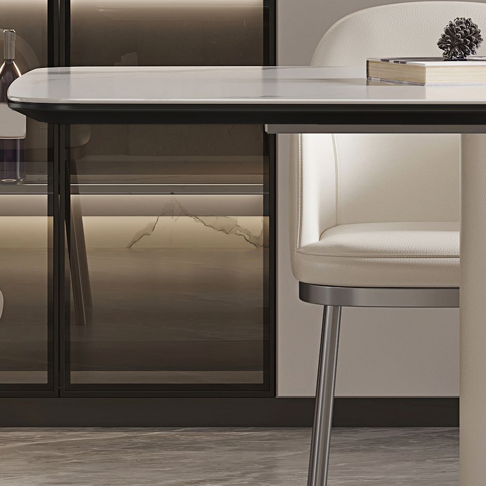 Contemporary White Stone Dining Set 1/4/7 Pieces Dining Table Set with Arm Chairs