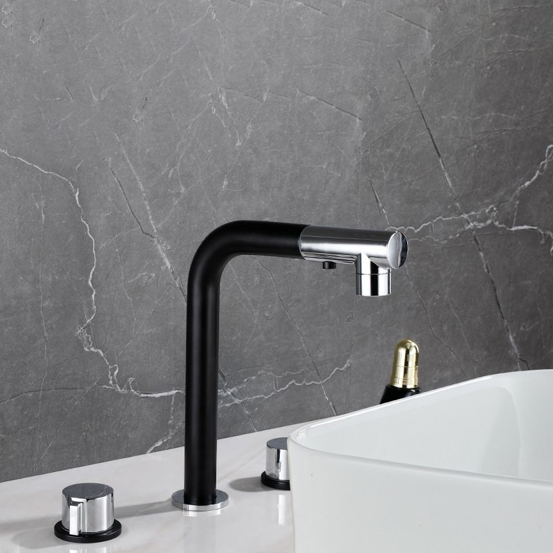 Pull-out Widespread Sink Faucet 2-Handle Vessel Sink Faucet with Angle Valve and Drain