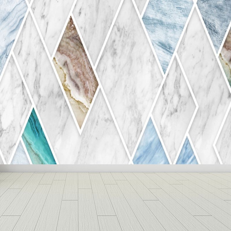Giant Modern Style Mural Wallpaper in White Harlequin Pattern Wall Art, Made to Measure