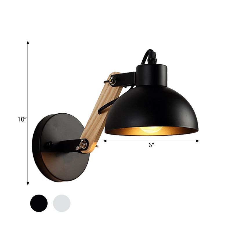Nordic Splicing Rotatable Wall Light 1-Light Metal Sconce Lighting with Bowl Shade in Black/White-Wood