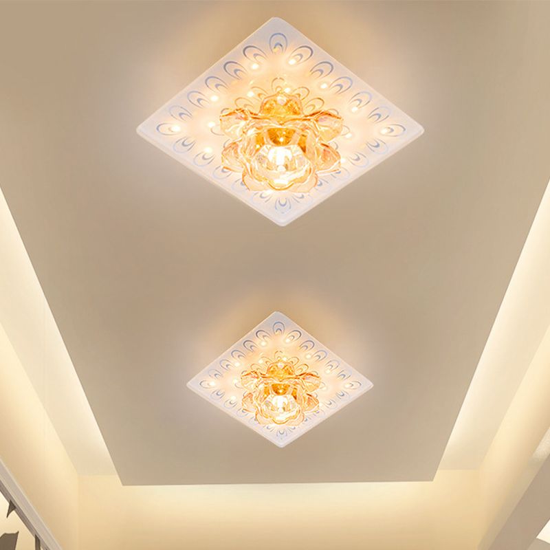 Lotus Blossom LED Ceiling Flush Modernist White Crystal Flush Mounted Lamp in Warm/White Light