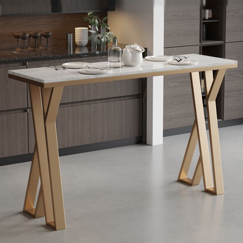 Rectangle Indoor Pub Height Dining Table Marble Bistro Table in White and Gold