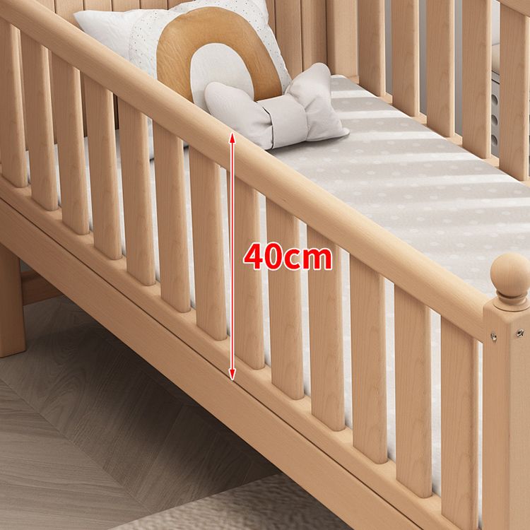 Farmhouse Beech Nursery Bed Solid Wood Baby Crib with Guardrails